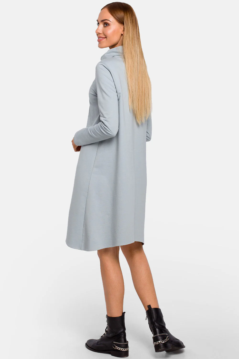 Back view of the dove turtle neck dress